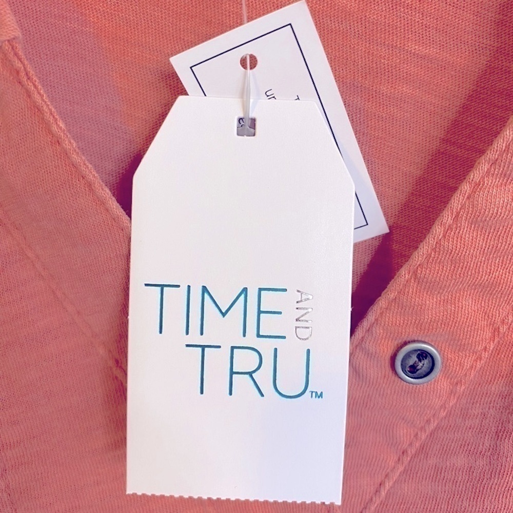 NWT Time and Tru 3/4 Sleeve Relaxed Peplum Top Blouse Coral/Pink Size Small - Picture 6 of 9